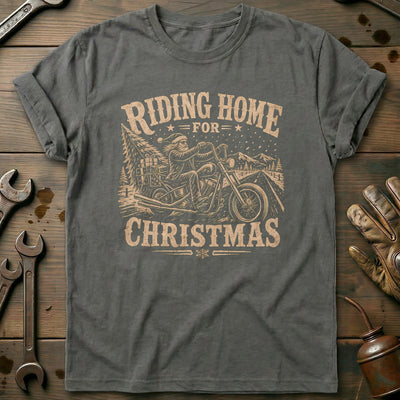 Riding Home for Christmas Motorcycle T-Shirt US Gift For Biker
