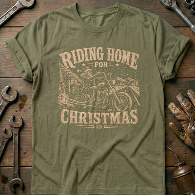 Riding Home for Christmas Motorcycle T-Shirt US Gift For Biker
