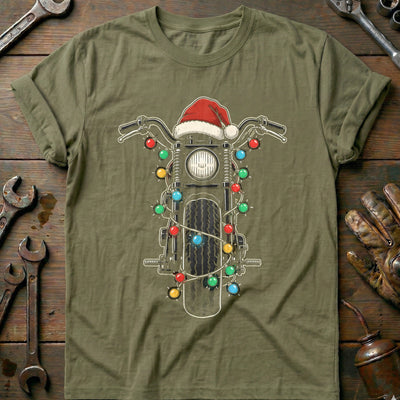 Bobber Christmas Lights Motorcycle T-Shirt US Gift For Biker