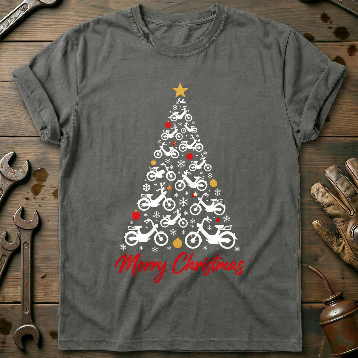 Moped Christmas Tree Motorcycle T-Shirt US Gift For Biker