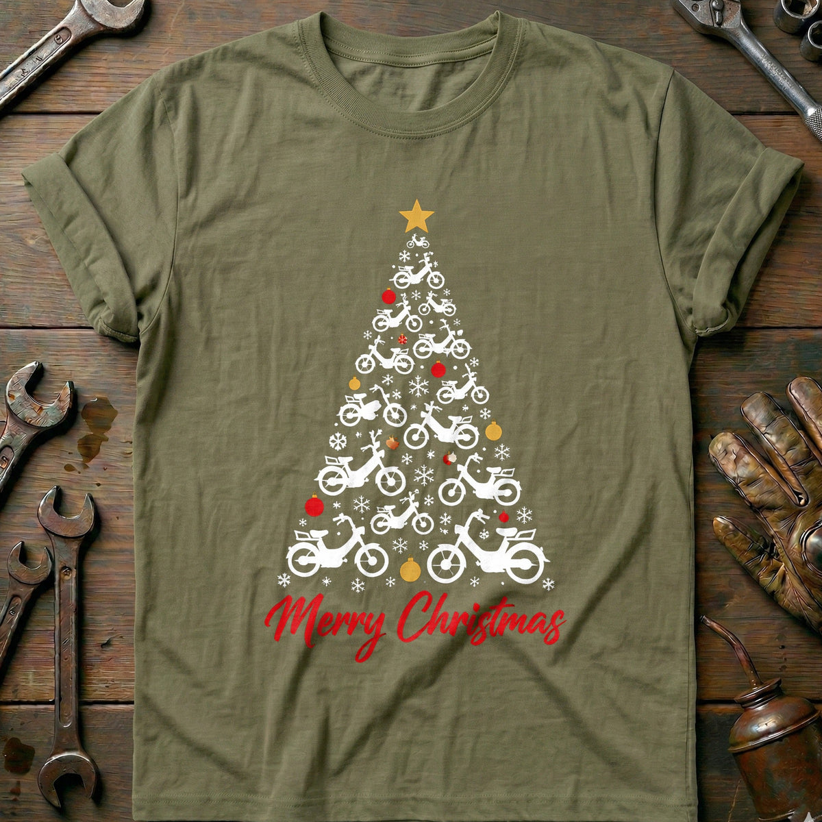 Moped Christmas Tree Motorcycle T-Shirt US Gift For Biker