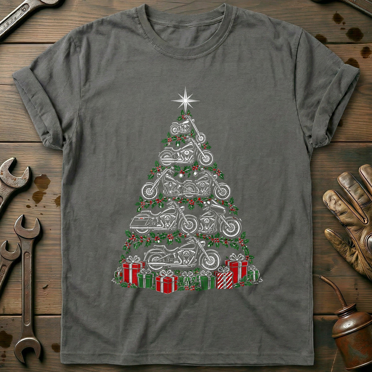 Motorcycle Christmas Tree Gifts T-Shirt Gift For Biker