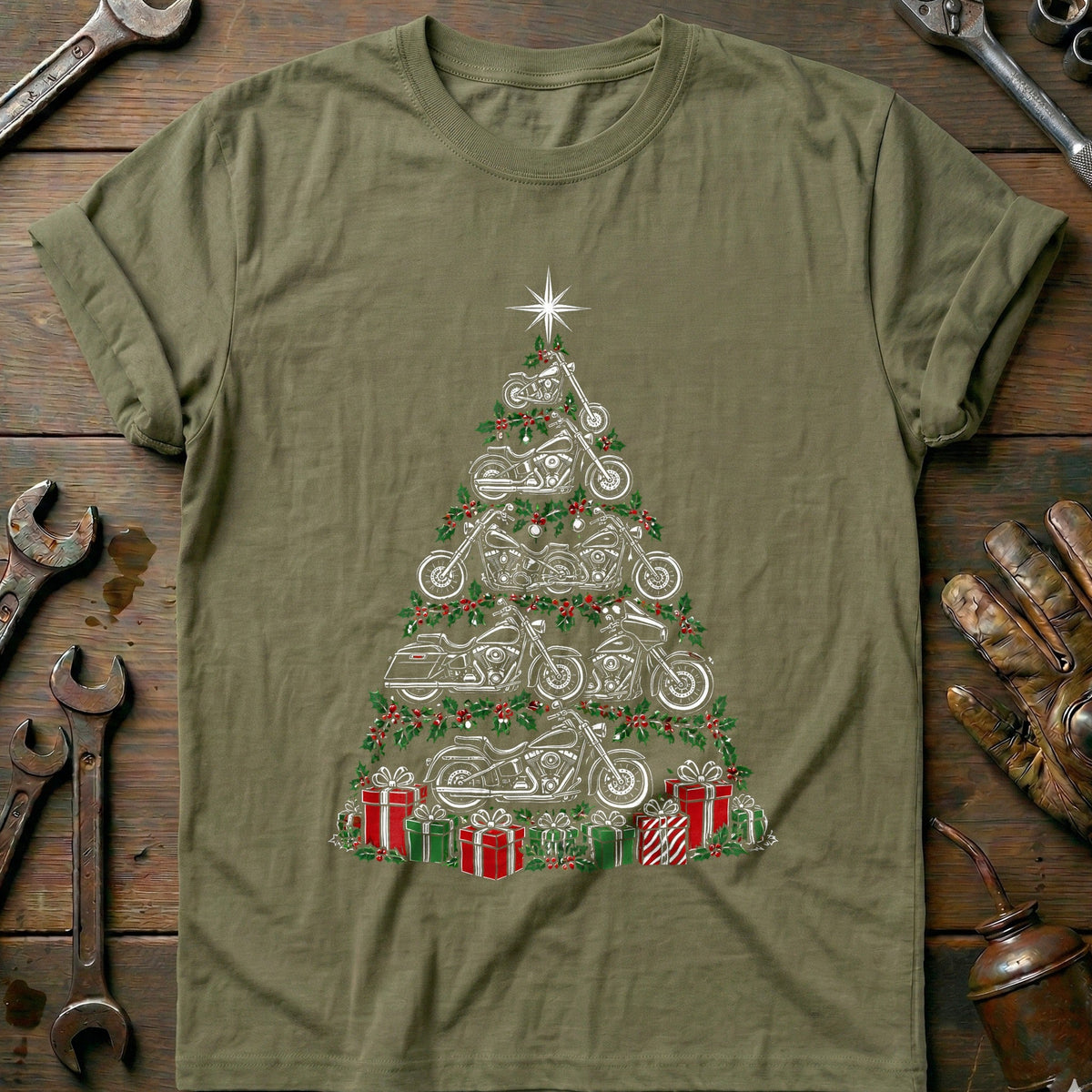 Motorcycle Christmas Tree Gifts T-Shirt Gift For Biker