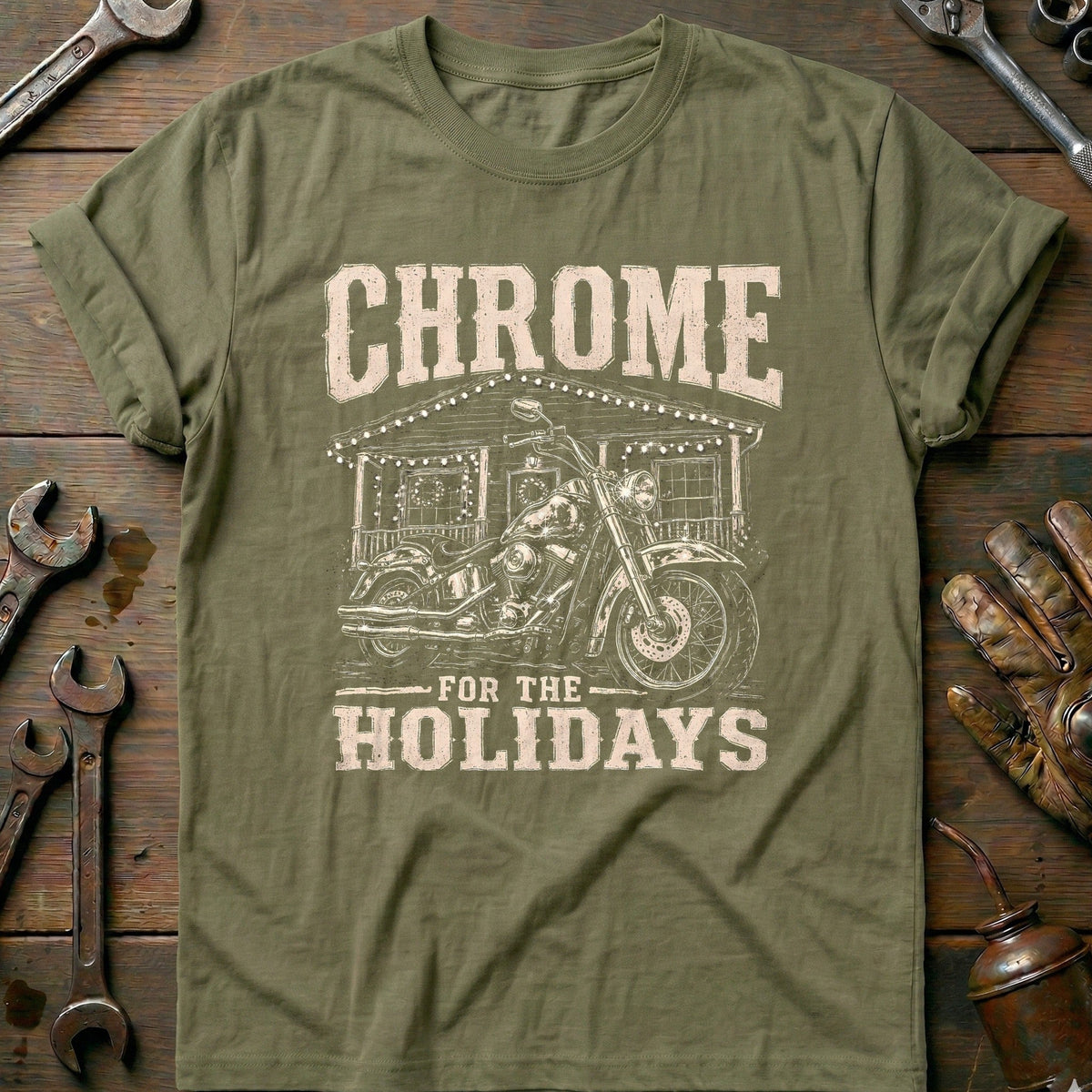 Chrome for the Holidays Motorcycle T-Shirt US Gift For Biker