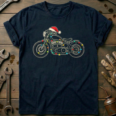 Bobber Christmas Lights Motorcycle T-Shirt US Gift For Biker