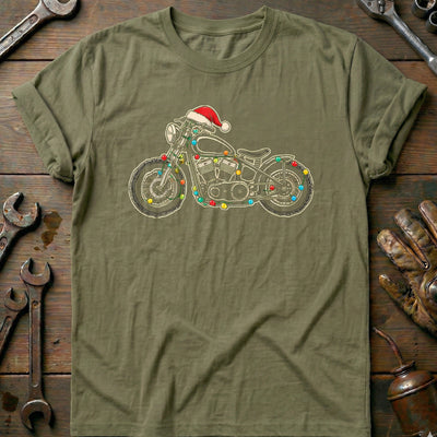 Bobber Christmas Lights Motorcycle T-Shirt US Gift For Biker