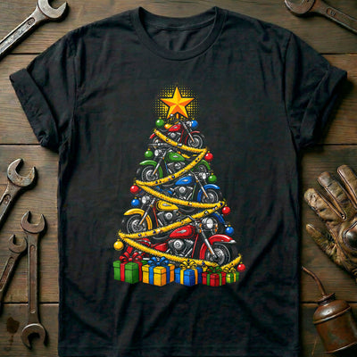 Pop Art Motorcycle Christmas Tree T-Shirt Gift For Biker