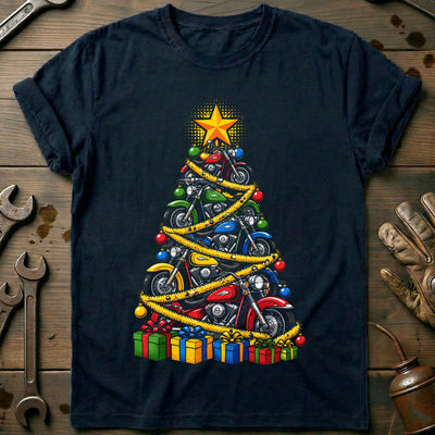 Pop Art Motorcycle Christmas Tree T-Shirt Gift For Biker