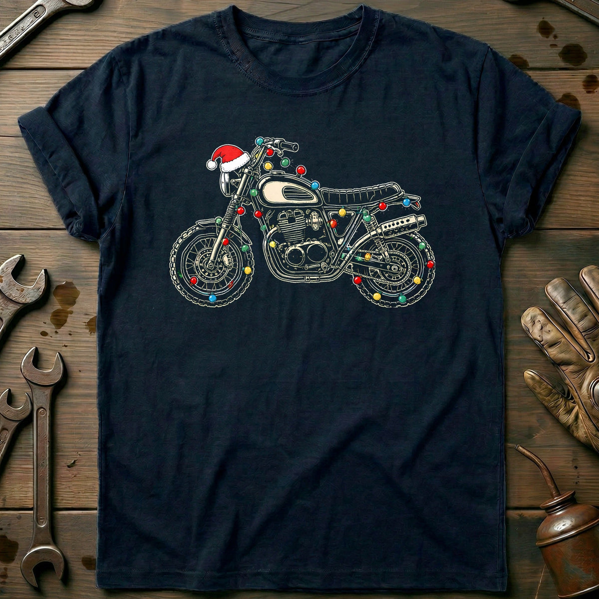 Scrambler Christmas Lights Motorcycle T-Shirt Gift For Biker