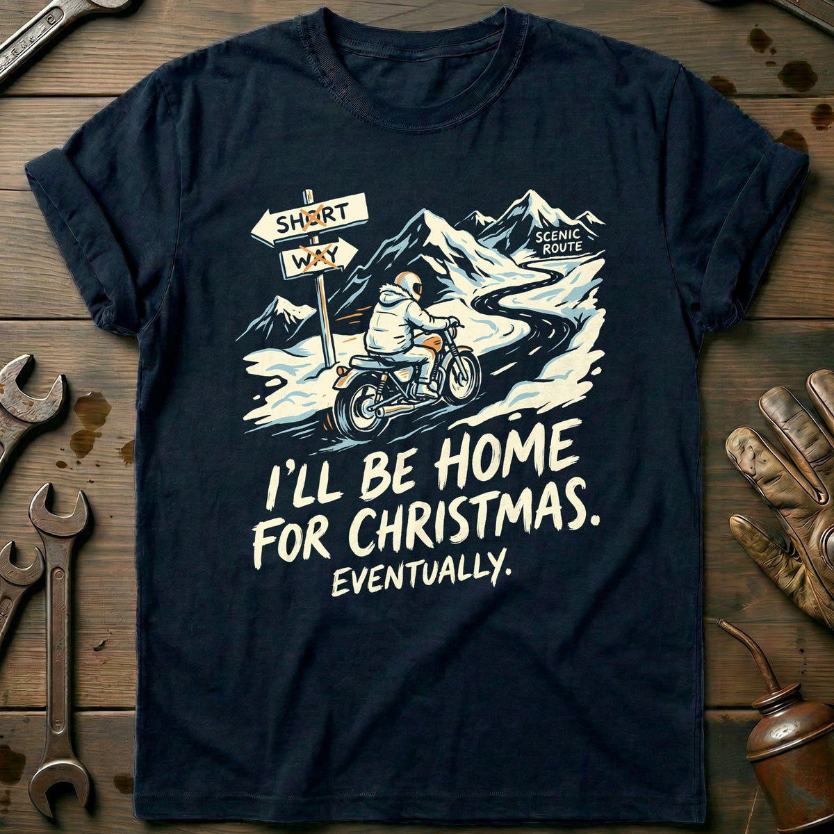 I'll Be Home for Christmas Eventually Motorcycle T-Shirt US Gift For Biker