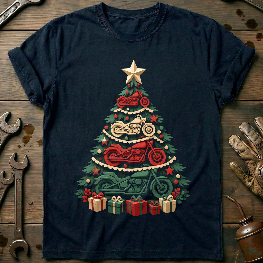 Papercut Motorcycle Christmas Tree T-Shirt Gift For Biker