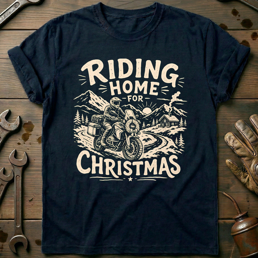 Riding Home for Christmas Motorcycle T-Shirt US Gift For Biker