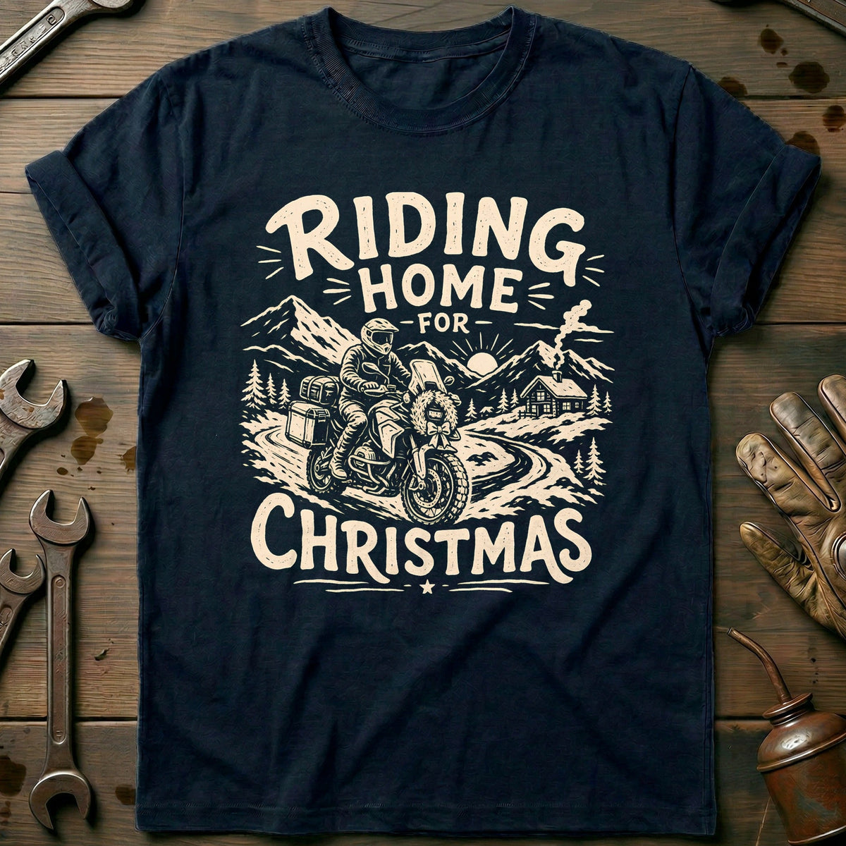 Riding Home for Christmas Motorcycle T-Shirt US Gift For Biker