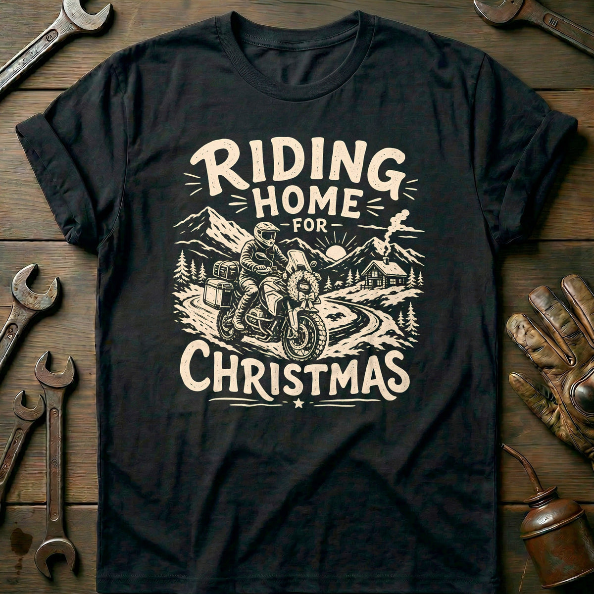 Riding Home for Christmas Motorcycle T-Shirt US Gift For Biker