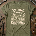 Riding Home for Christmas Motorcycle T-Shirt US Gift For Biker