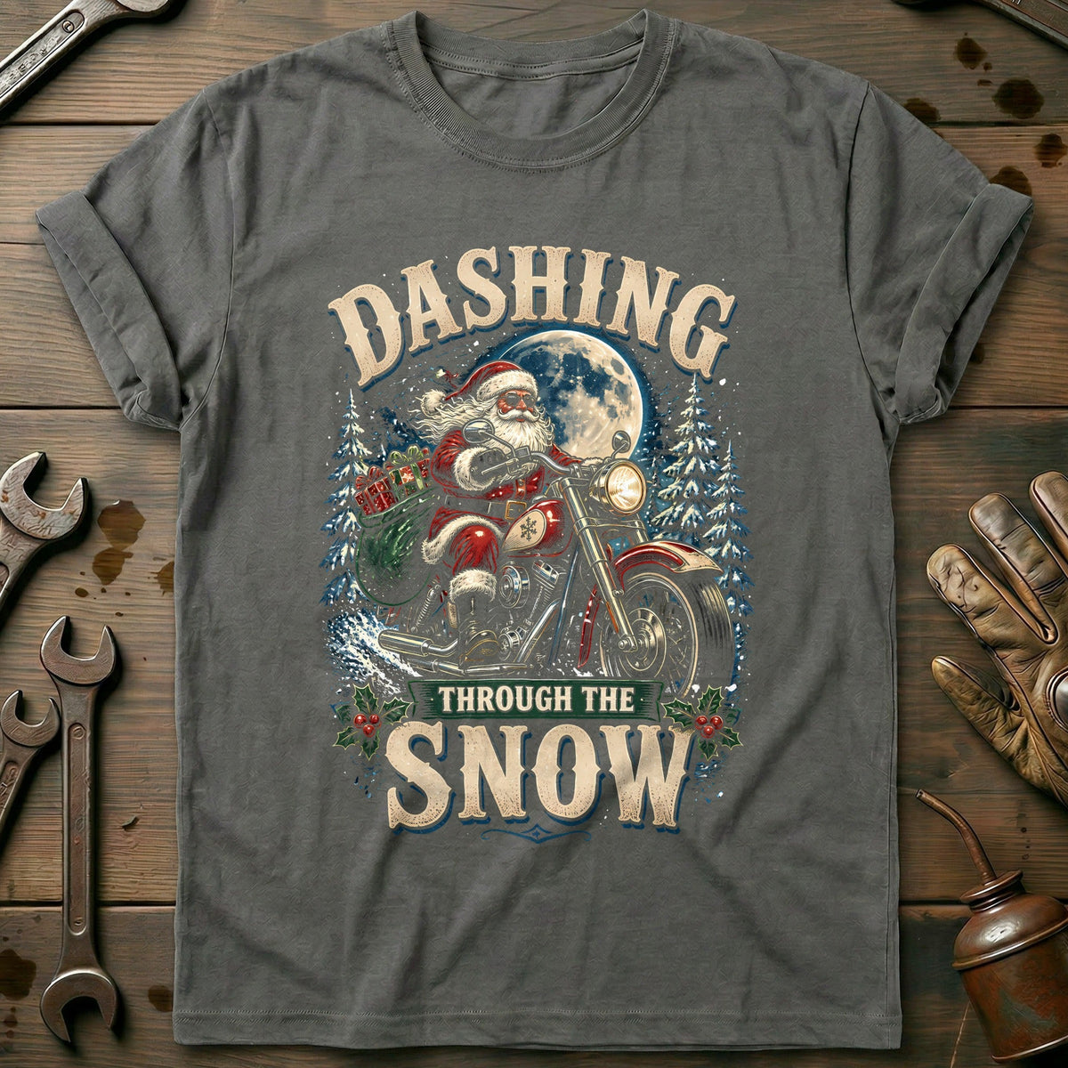 Dashing Through the Snow Motorcycle T-Shirt US Gift For Biker