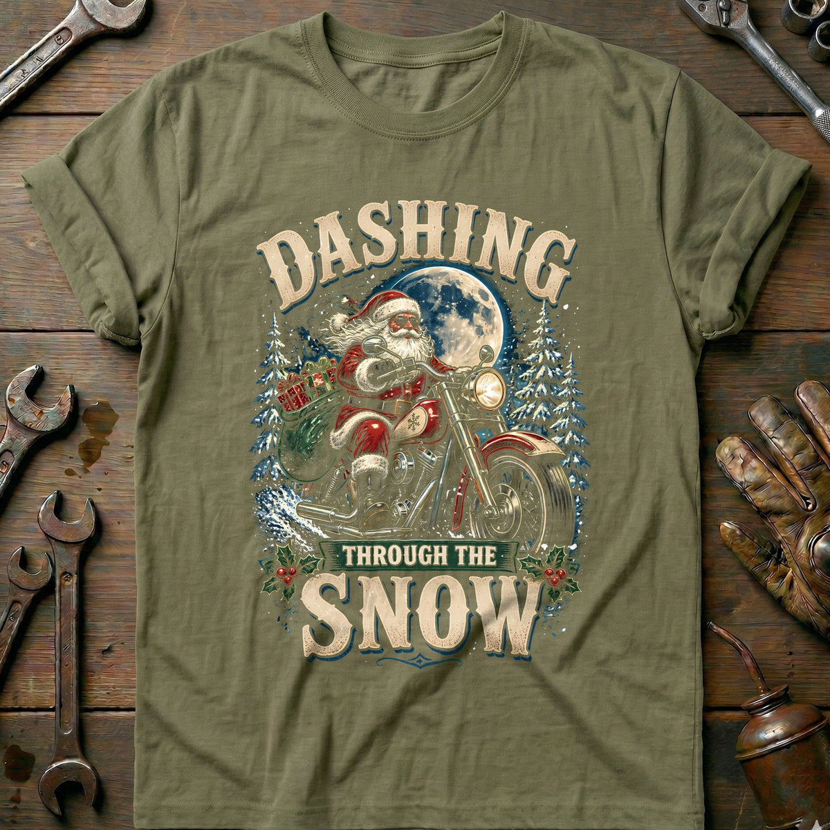 Dashing Through the Snow Motorcycle T-Shirt US Gift For Biker
