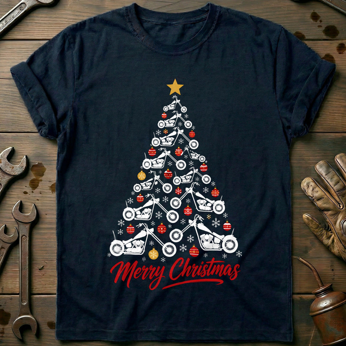 Chopper Christmas Tree Motorcycle T-Shirt US Gift For Biker