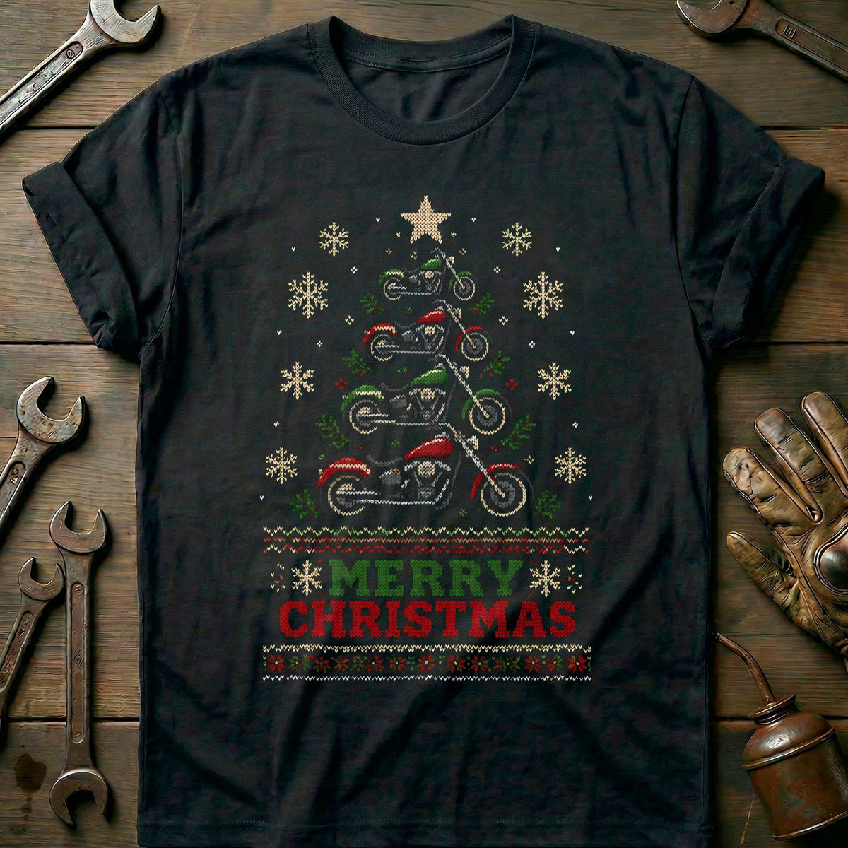 Merry Christmas Motorcycle Tree Sweater T-Shirt US Gift For Biker