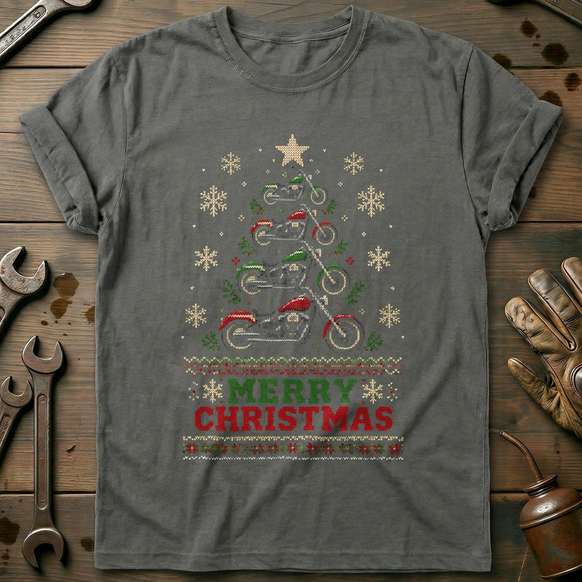 Merry Christmas Motorcycle Tree Sweater T-Shirt US Gift For Biker
