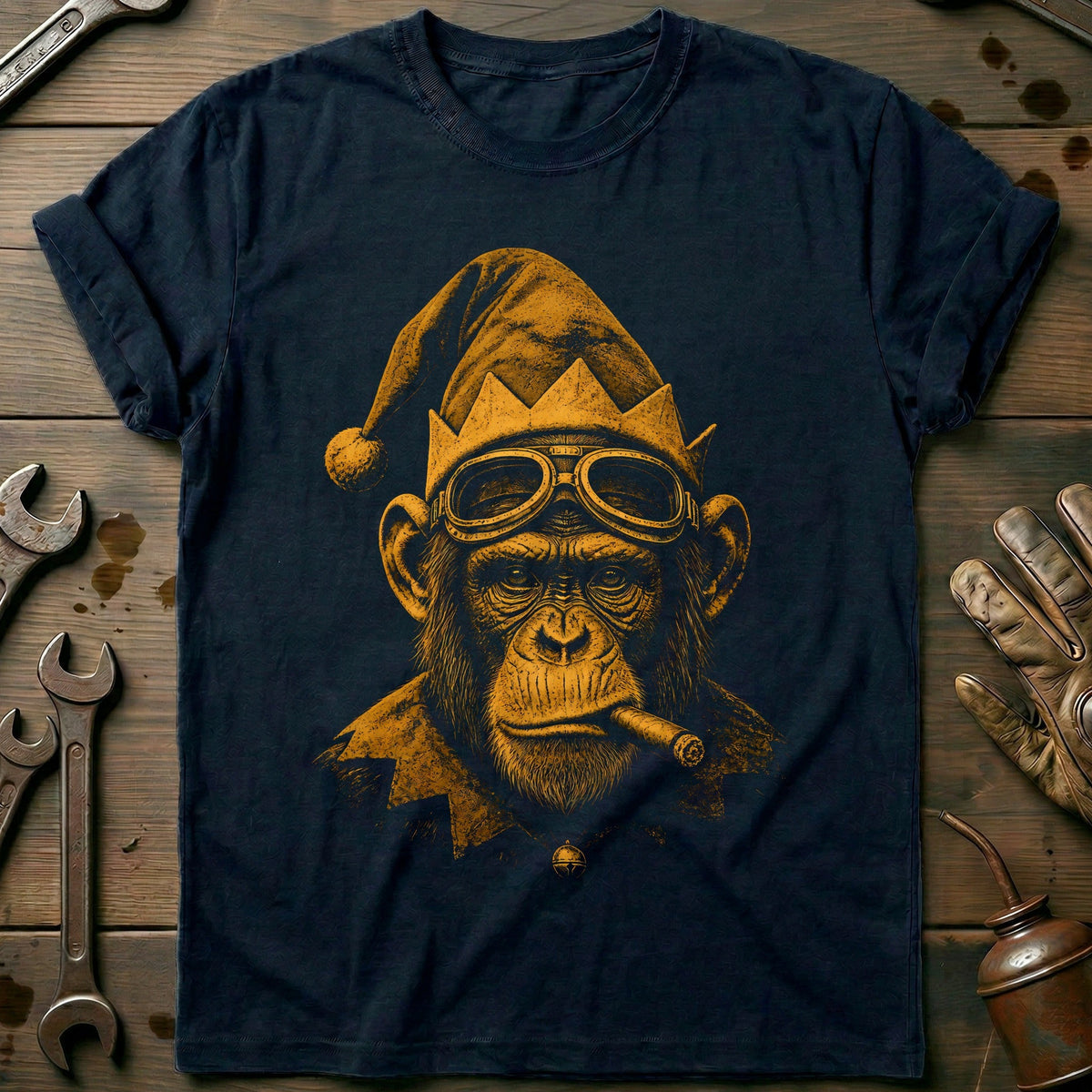 Christmas Elf Chimp Goggles Motorcycle T-Shirt US Gift For Biker