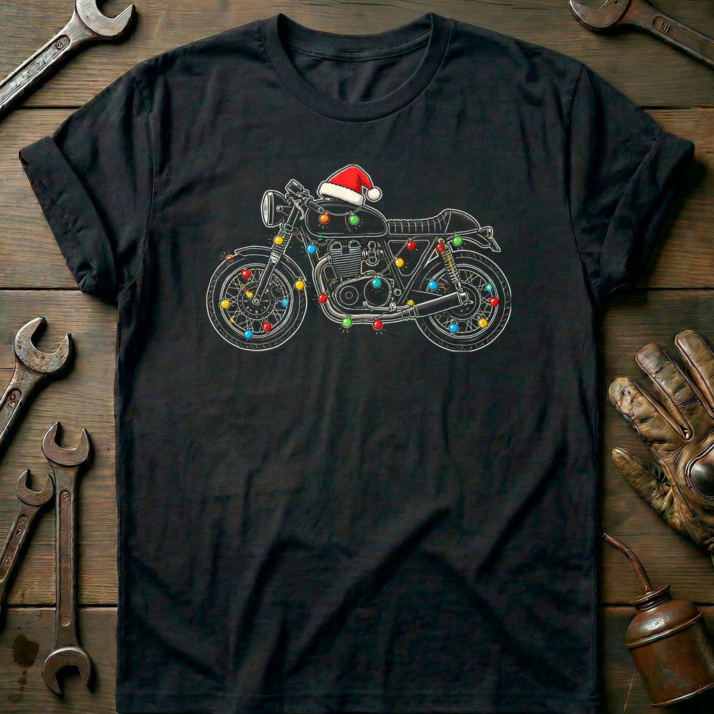 Cafe Racer Christmas Lights Motorcycle T-Shirt US Gift For Biker