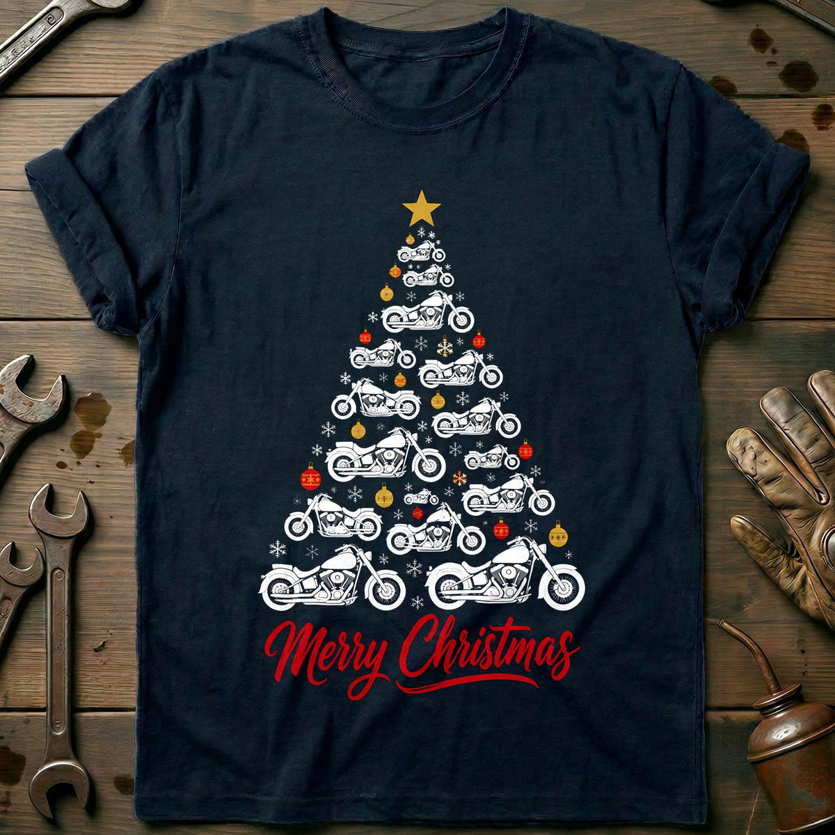 Cruiser Christmas Tree Motorcycle T-Shirt Gift For Biker