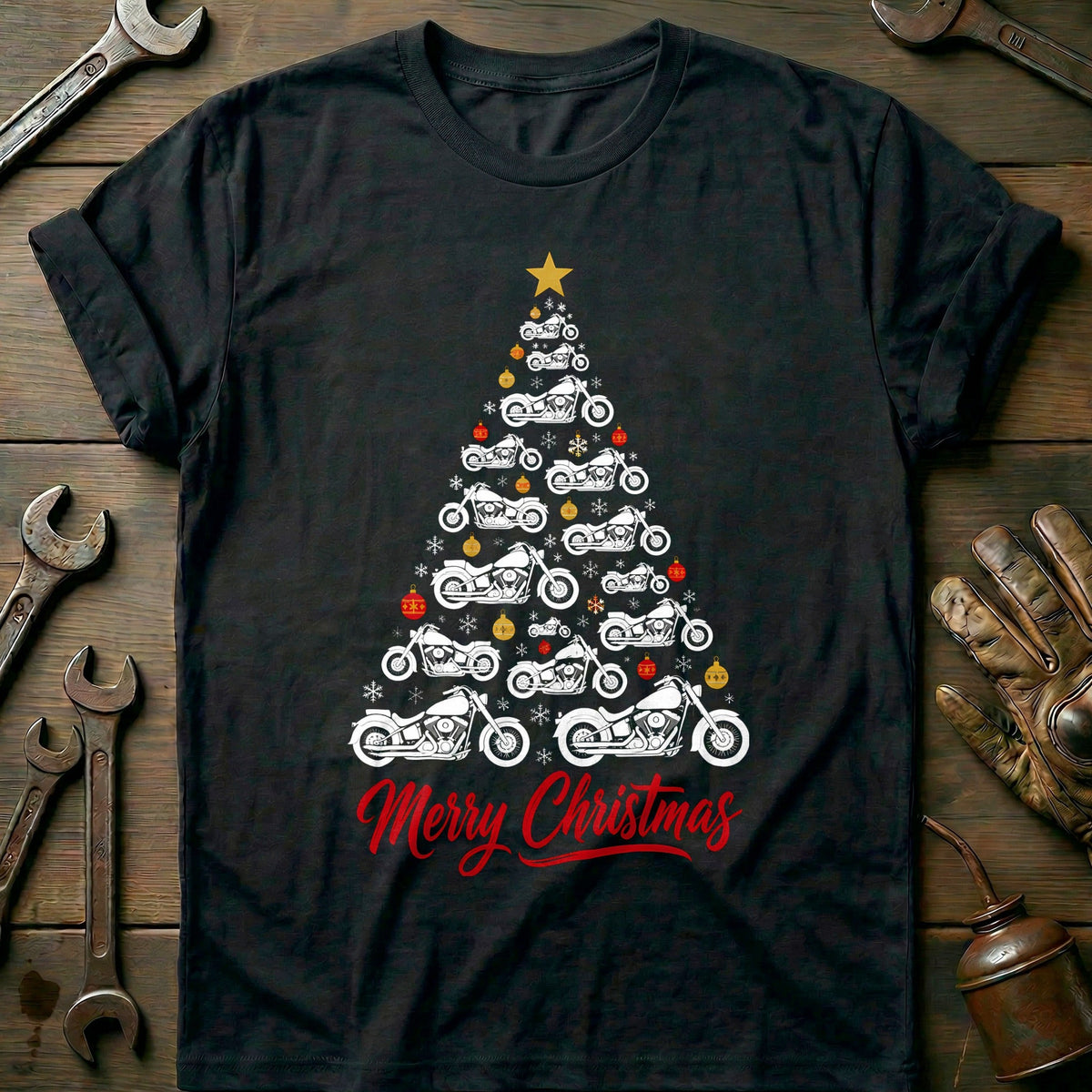 Cruiser Christmas Tree Motorcycle T-Shirt Gift For Biker
