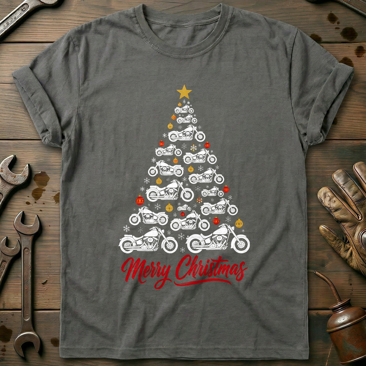 Cruiser Christmas Tree Motorcycle T-Shirt Gift For Biker