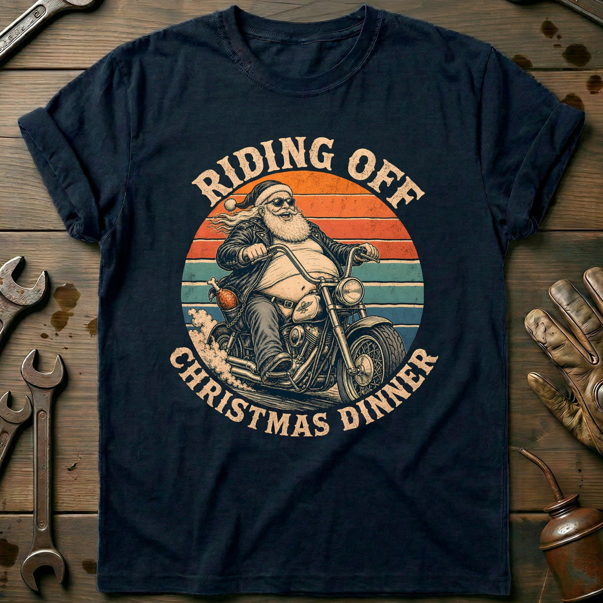 Riding Off Christmas Dinner Motorcycle T-Shirt US Gift For Biker