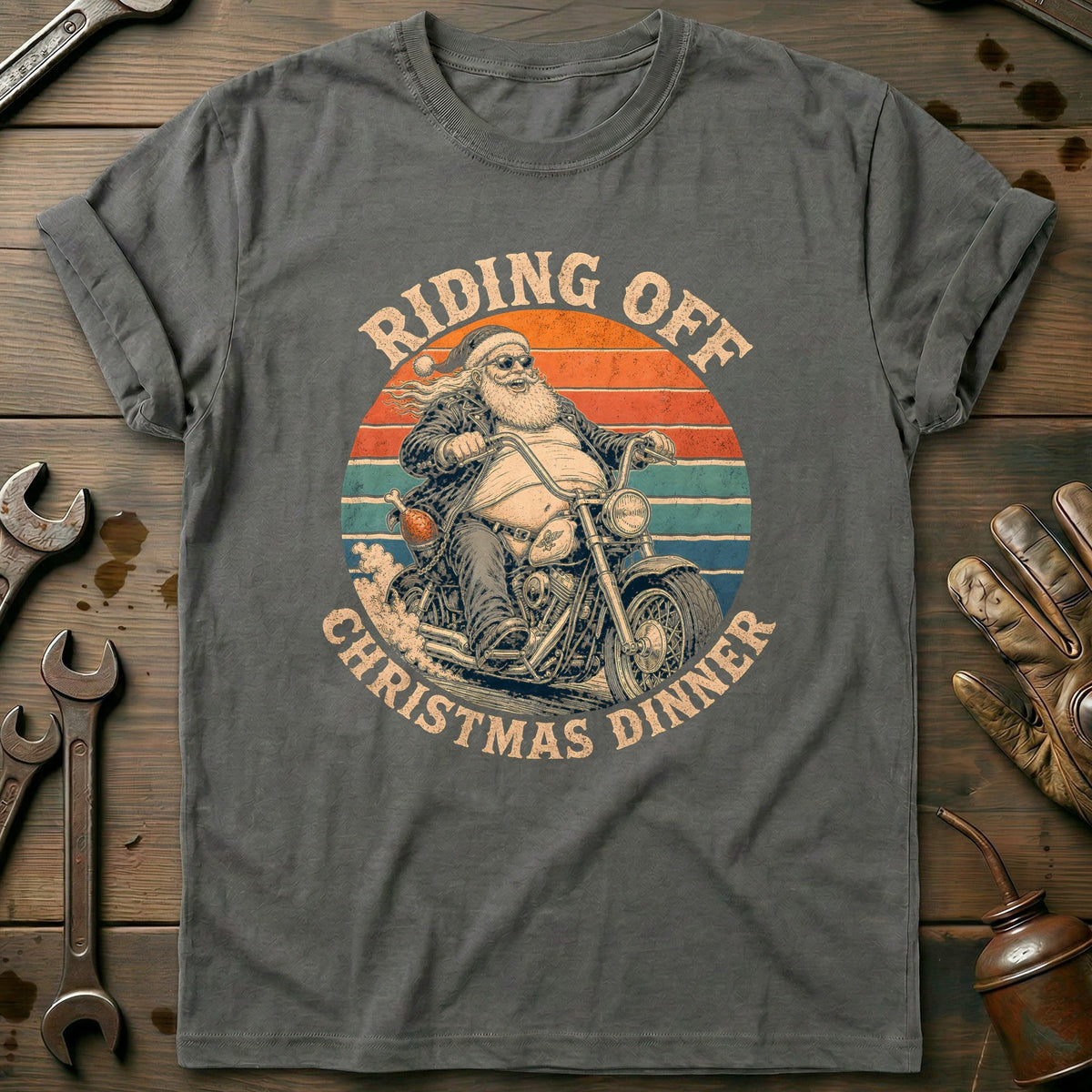 Riding Off Christmas Dinner Motorcycle T-Shirt US Gift For Biker