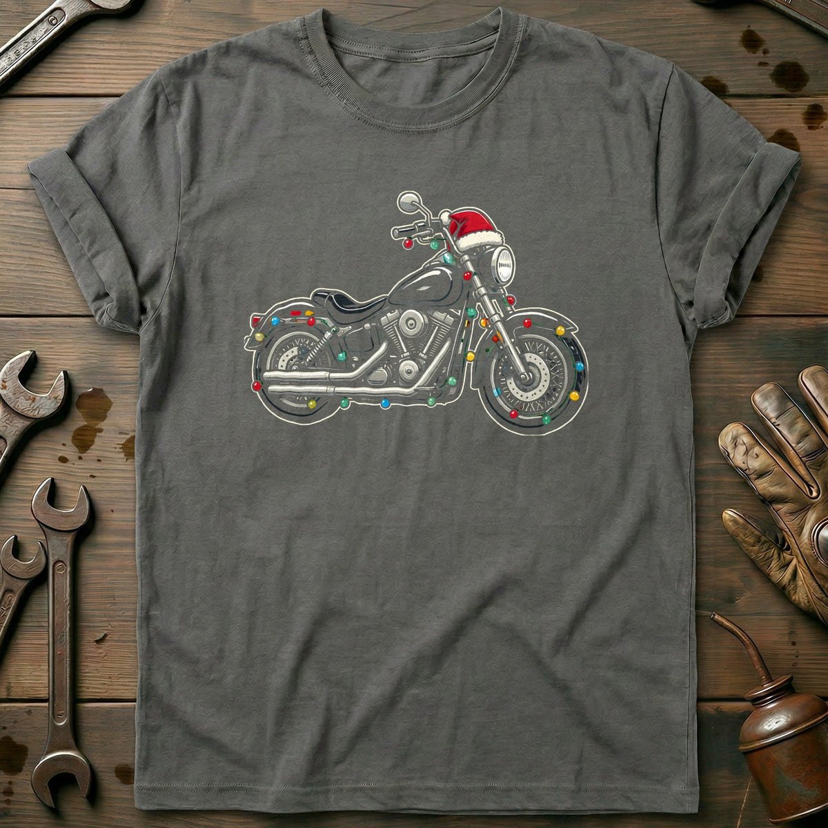 Cruiser Christmas Lights Motorcycle T-Shirt US Gift For Biker