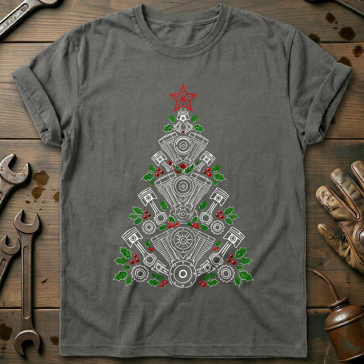 Engines and Pistons Christmas Tree Motorcycle T-Shirt Gift For Biker