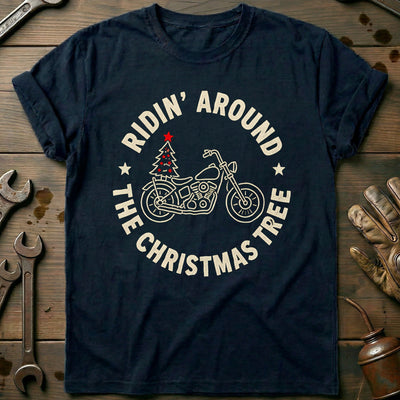 Ridin' Around the Christmas Tree Motorcycle T-Shirt Gift For Biker