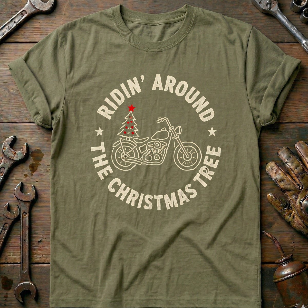 Ridin' Around the Christmas Tree Motorcycle T-Shirt Gift For Biker