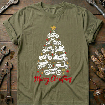 Merry Christmas Motorcycle Tree T-Shirt US Gift For Biker