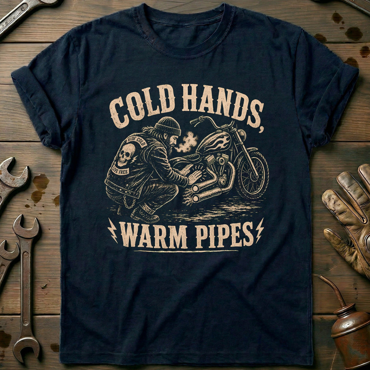 Cold Hands Warm Pipes Motorcycle T-Shirt US Gift For Biker