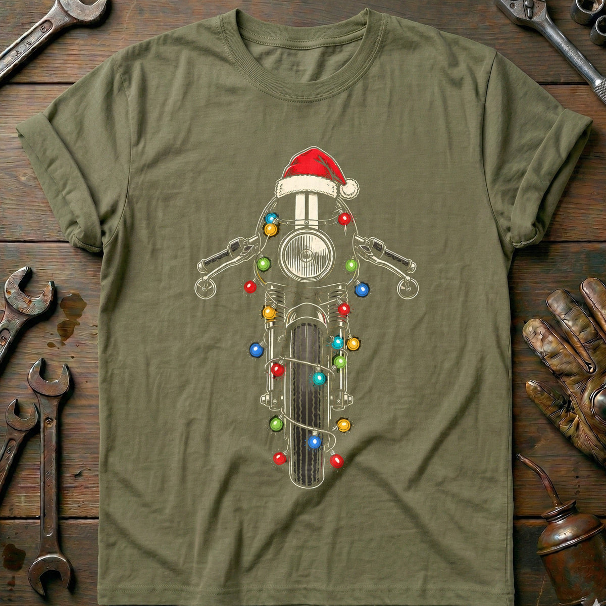 Cafe Racer Christmas Lights Motorcycle T-Shirt US Gift For Biker