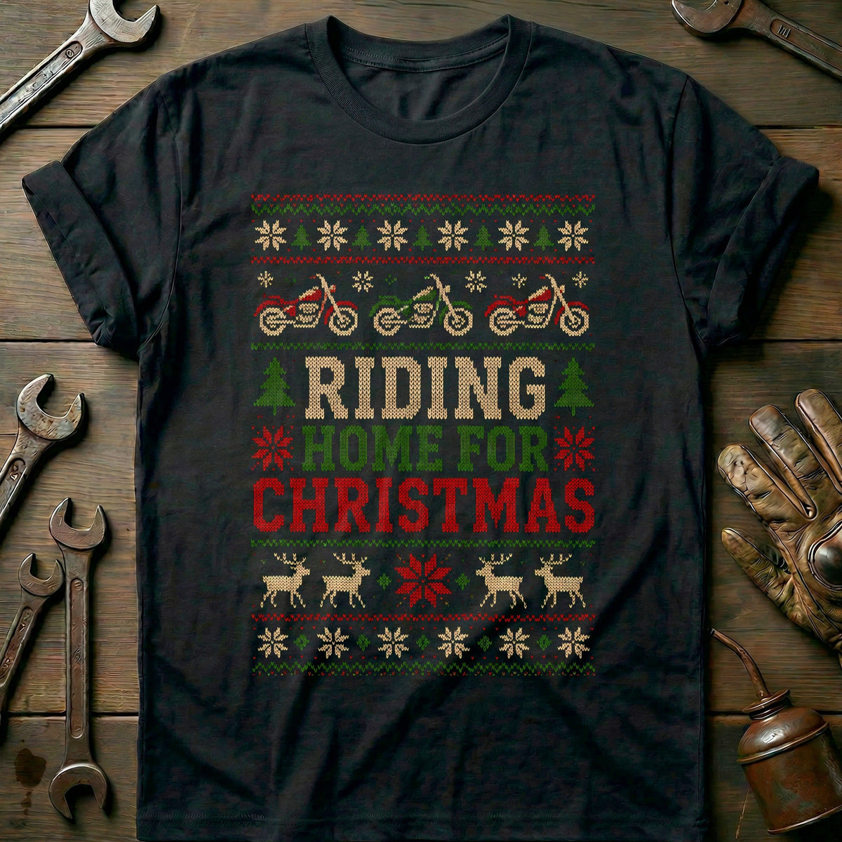 Riding Home for Christmas Sweater Motorcycle T-Shirt Gift For Biker