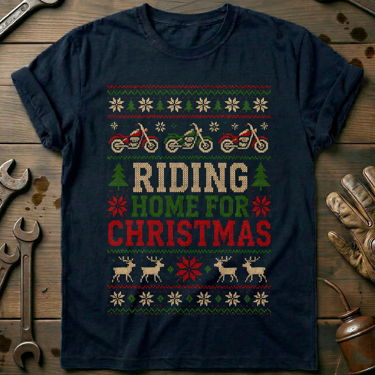 Riding Home for Christmas Sweater Motorcycle T-Shirt Gift For Biker