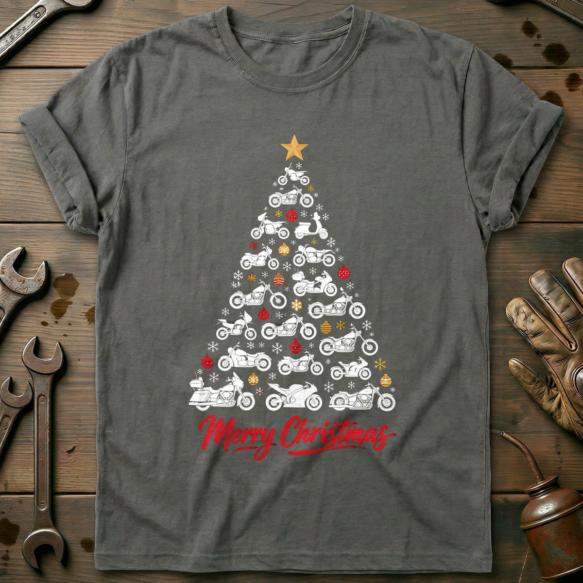 Merry Christmas Motorcycle Tree T-Shirt Gift For Biker