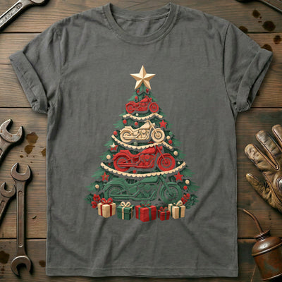 Papercut Motorcycle Christmas Tree T-Shirt US Gift For Biker