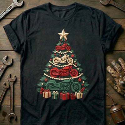 Papercut Motorcycle Christmas Tree T-Shirt US Gift For Biker