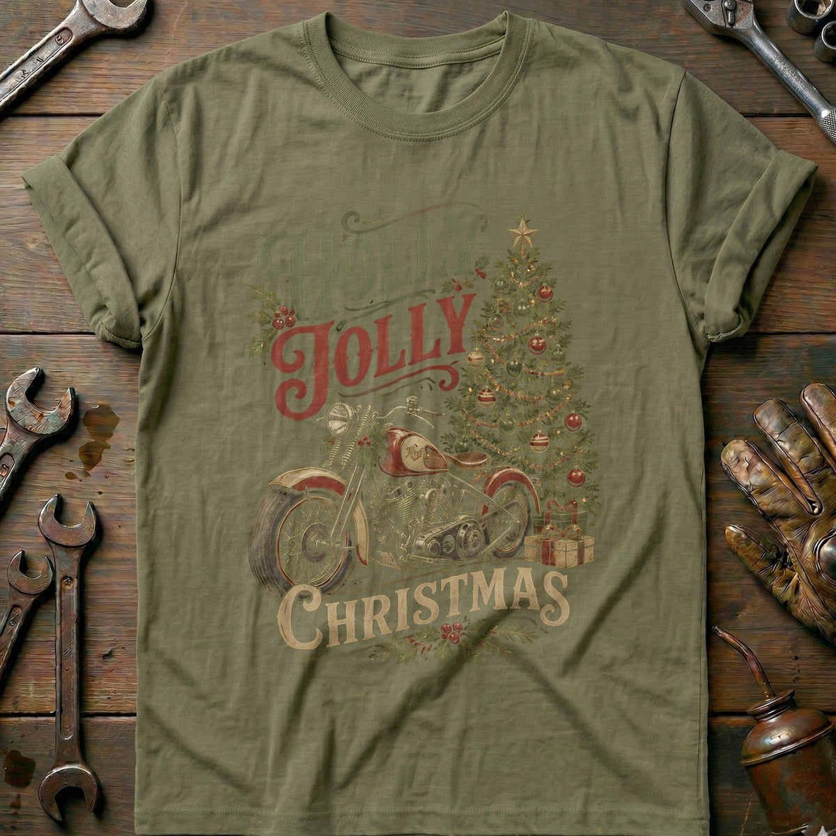 Holly Jolly Christmas Motorcycle T-Shirt US Gift For Biker