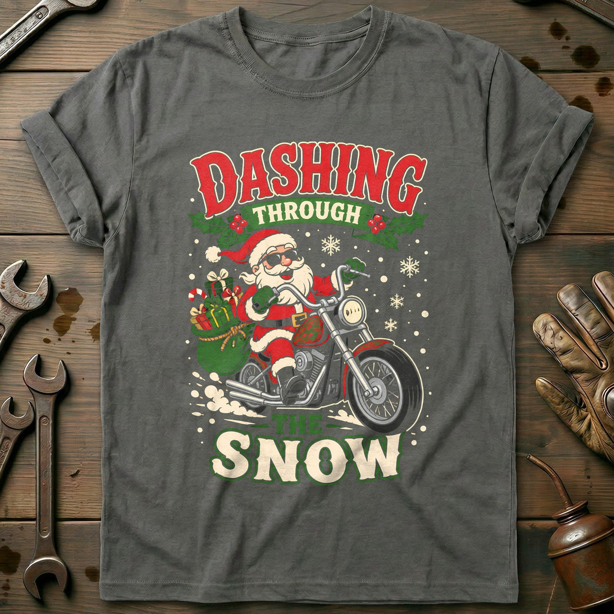 Dashing Through the Snow Motorcycle T-Shirt US Gift For Biker