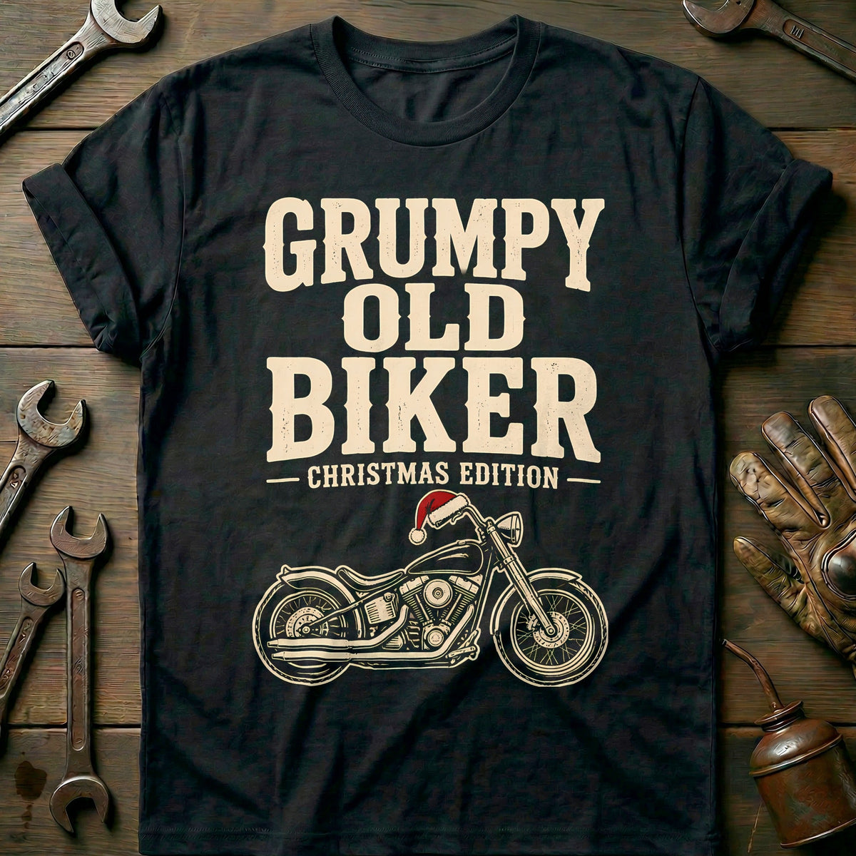 Grumpy Old Biker Christmas Edition Motorcycle T-Shirt US Gift For Biker