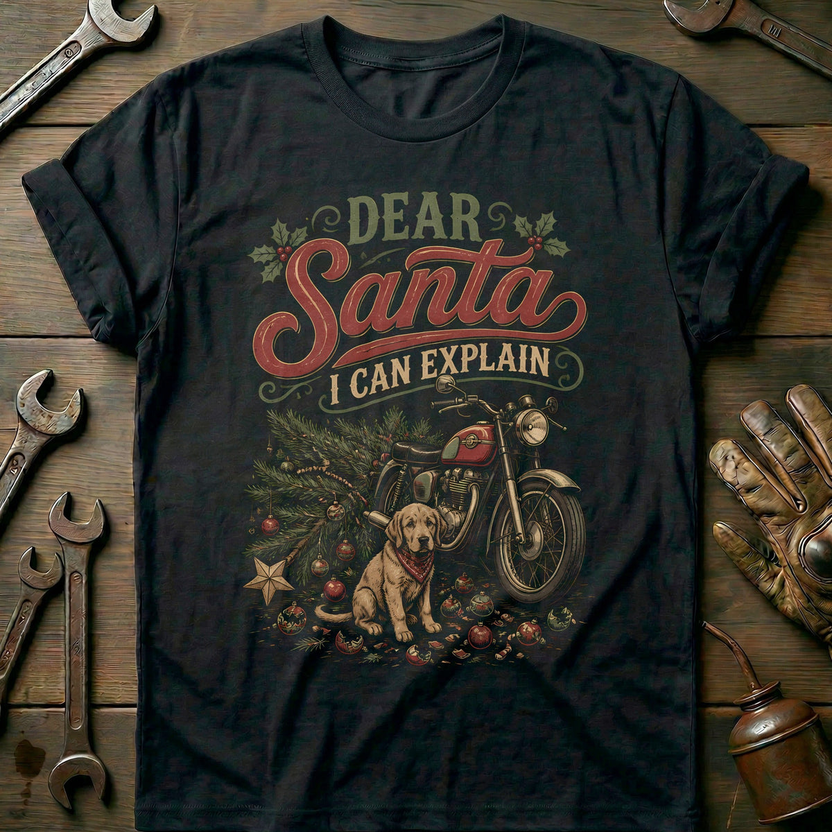 Dear Santa I Can Explain Motorcycle T-Shirt US Gift For Biker