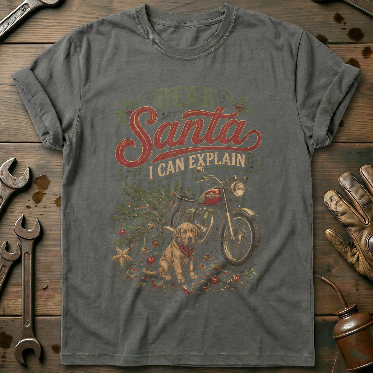 Dear Santa I Can Explain Motorcycle T-Shirt US Gift For Biker