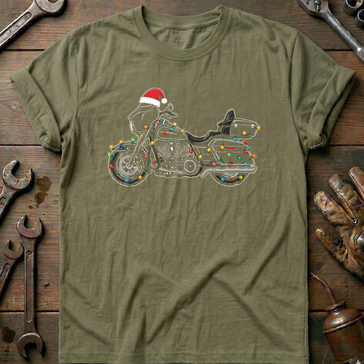 Bagger Christmas Lights Motorcycle T-Shirt AU Gift For Biker