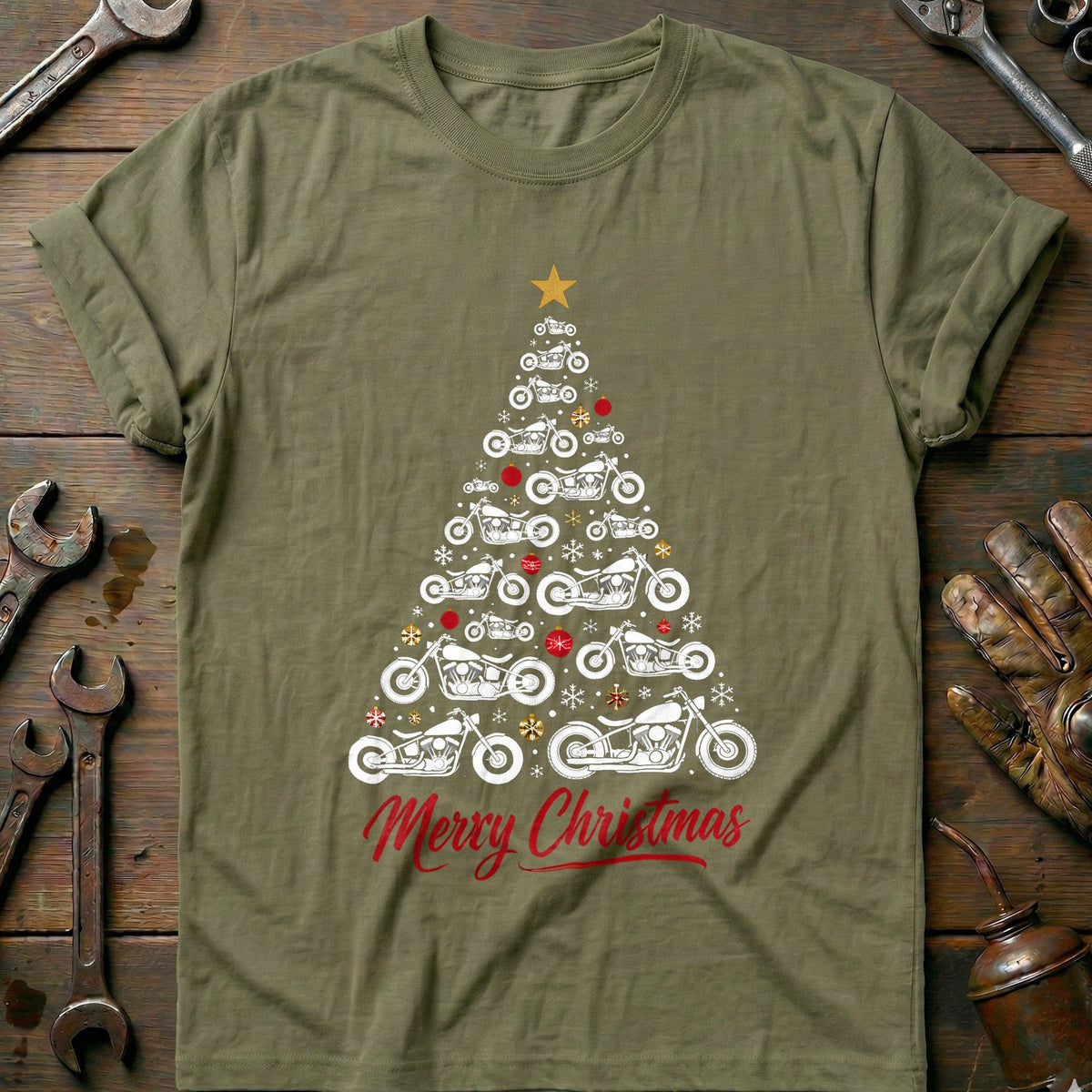 Bobber Christmas Tree Motorcycle T-Shirt AU Gift For Biker